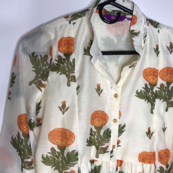 Rangriti floral blouse full button front pleated - Picture 4 of 15